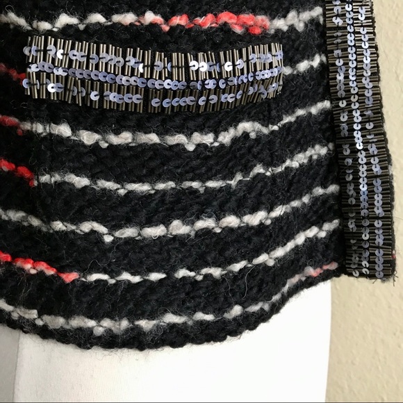 Tracy Reese Wool Blend Sequin Cardigan Sweater Size Medium Black Striped - Picture 4 of 8